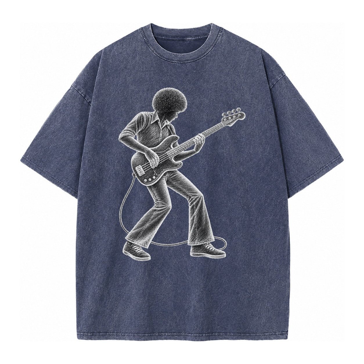 Bass guitarist slap technique - Vintage T-shirt – Blue