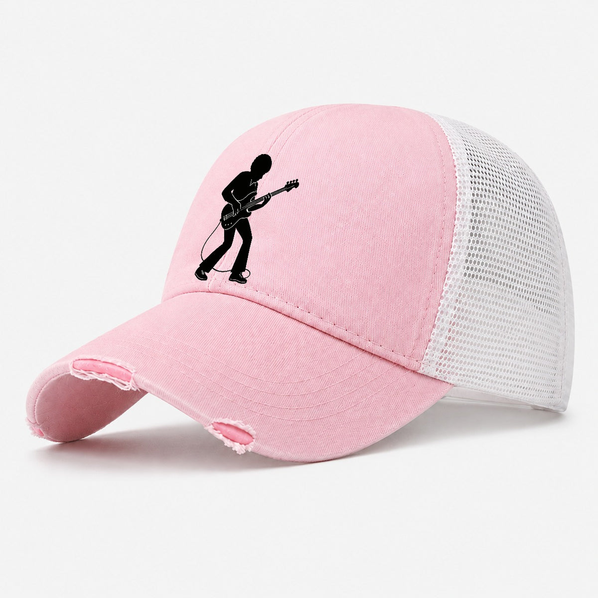 Bass Guitarist Slap Technique Washed Trucker Hat – Light Pink