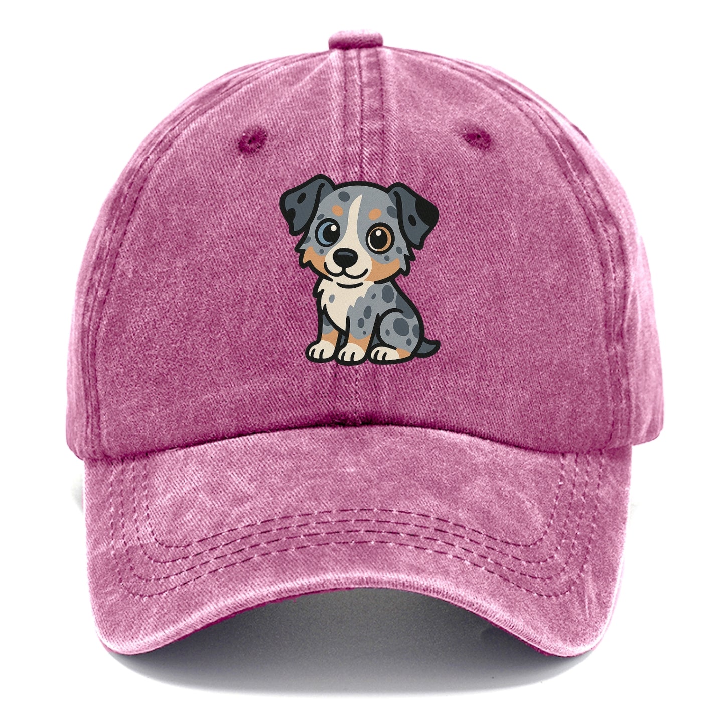 australian shepherd blue merle sitting pose with heterochromia portrait design Hat