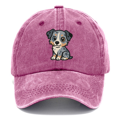 australian shepherd blue merle sitting pose with heterochromia portrait design Hat