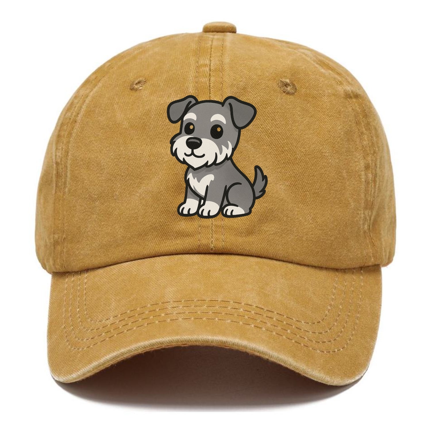 schnoodle gray and white sitting pose portrait design Hat