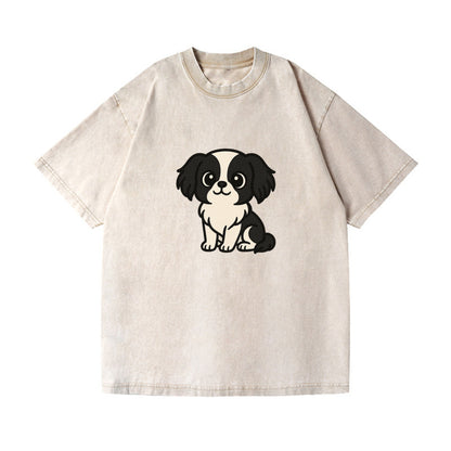 japanese chin black and white sitting pose portrait design Hat