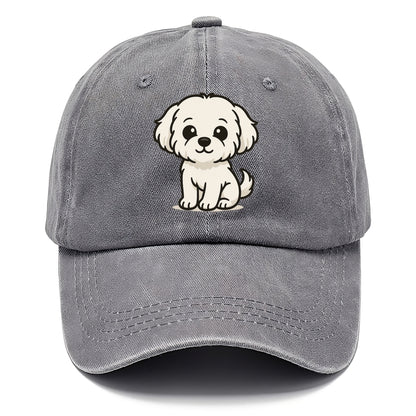 maltese pure white fluffy sitting pose portrait design Hat