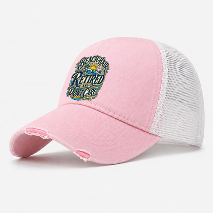 Beach Hair Retired And Don T Care Retired Living Washed Trucker Hat – Light Pink