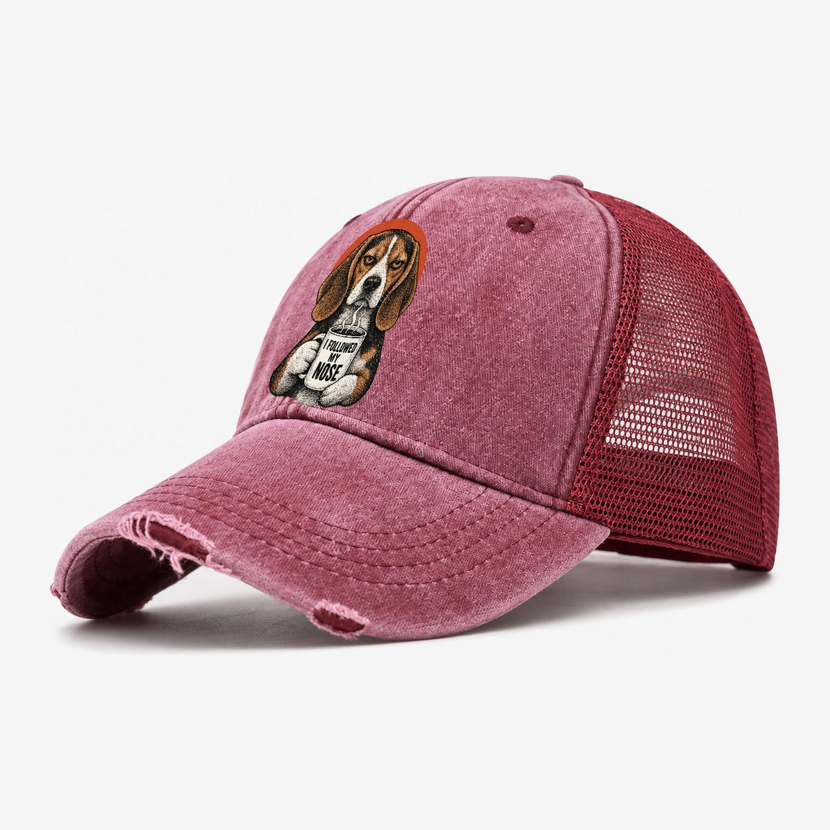 Beagle Mug Truths Washed Trucker Hat – Wine Red