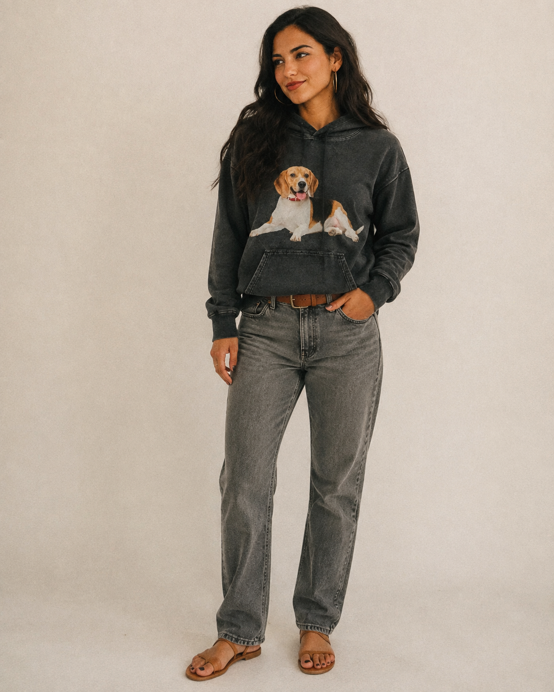 Beagle Vintage Washed Hoodie – studio model photo