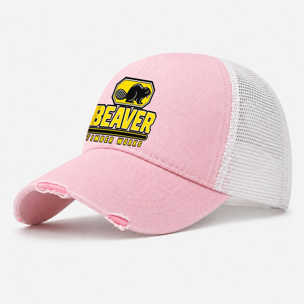 Beaver Timber Works Heavy Duty Washed Trucker Hat – Light Pink