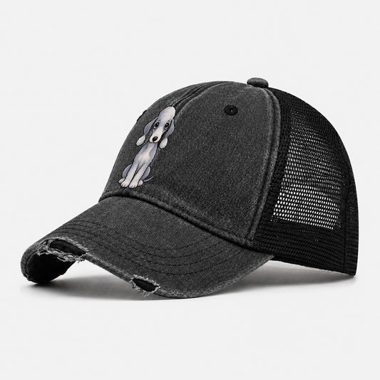 Bedlington Terrier Sitting Sweetheart Washed Trucker Hat – Black