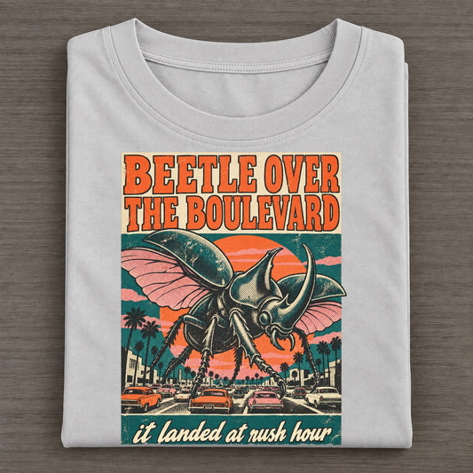 Beetle Over The Boulevard Drive In Monsters Classic T-shirt – Grey