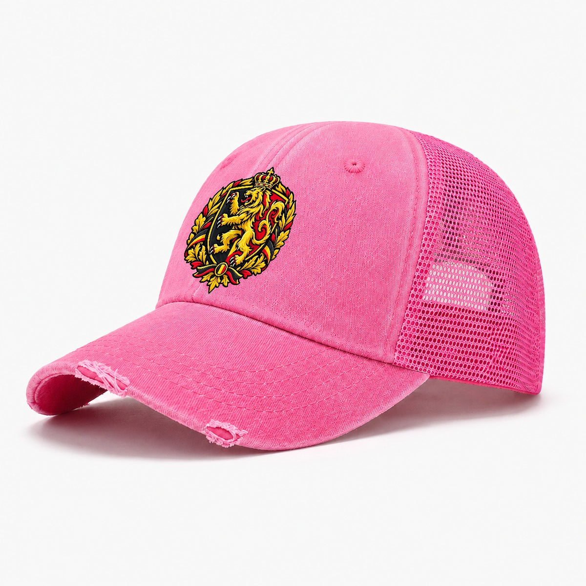 Belgium Heraldic Crest Country Logos Washed Trucker Hat – Rose