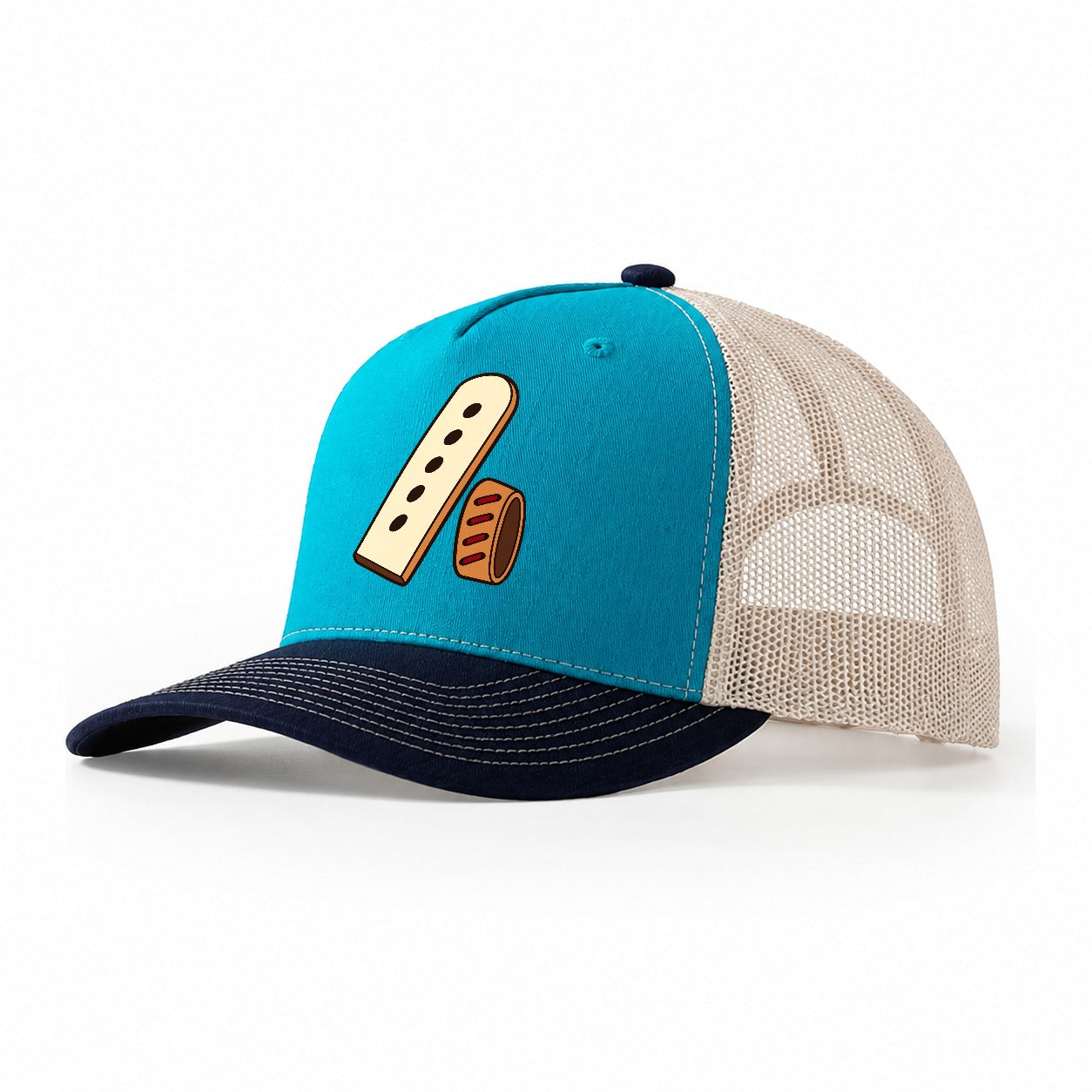 Belt End And Punched Holes Leathercraft Trucker Hat – Teal Navy