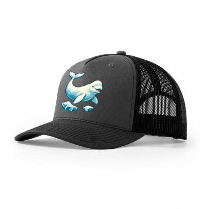 Beluga Whale And Floating Ice Canada Cultural Icons Trucker Hat – Dark Grey Black