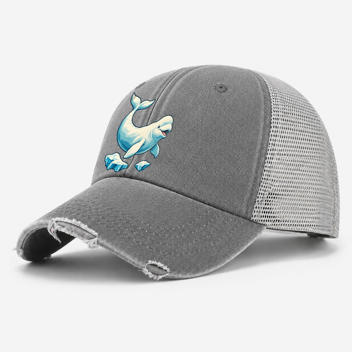Beluga Whale And Floating Ice Canada Cultural Icons Washed Trucker Hat – Grey
