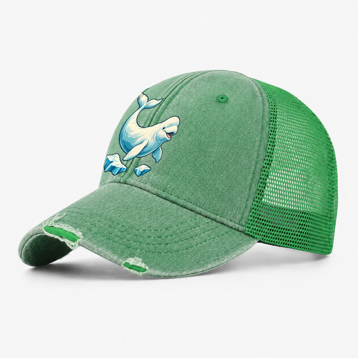 Beluga Whale And Floating Ice Canada Cultural Icons Washed Trucker Hat – Ink Green