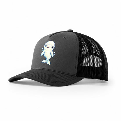 Beluga Whale Front Smile Sea Sprite Trucker Hat – Dark Grey Black