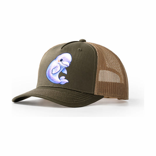 Beluga Whale Gentle Turn Sea Sprite Trucker Hat – Olive Khaki