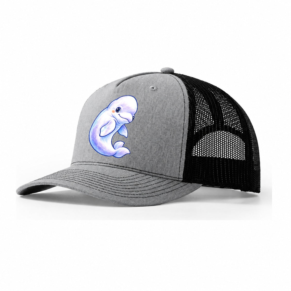 Beluga Whale Gentle Turn Sea Sprite Trucker Hat – Sport Grey Black