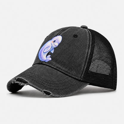 Beluga Whale Gentle Turn Sea Sprite Washed Trucker Hat – Black