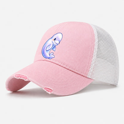 Beluga Whale Gentle Turn Sea Sprite Washed Trucker Hat – Light Pink