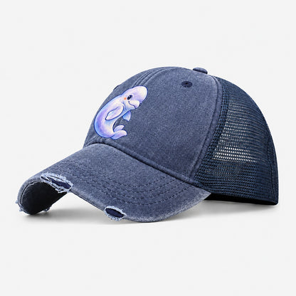 Beluga Whale Gentle Turn Sea Sprite Washed Trucker Hat – Navy
