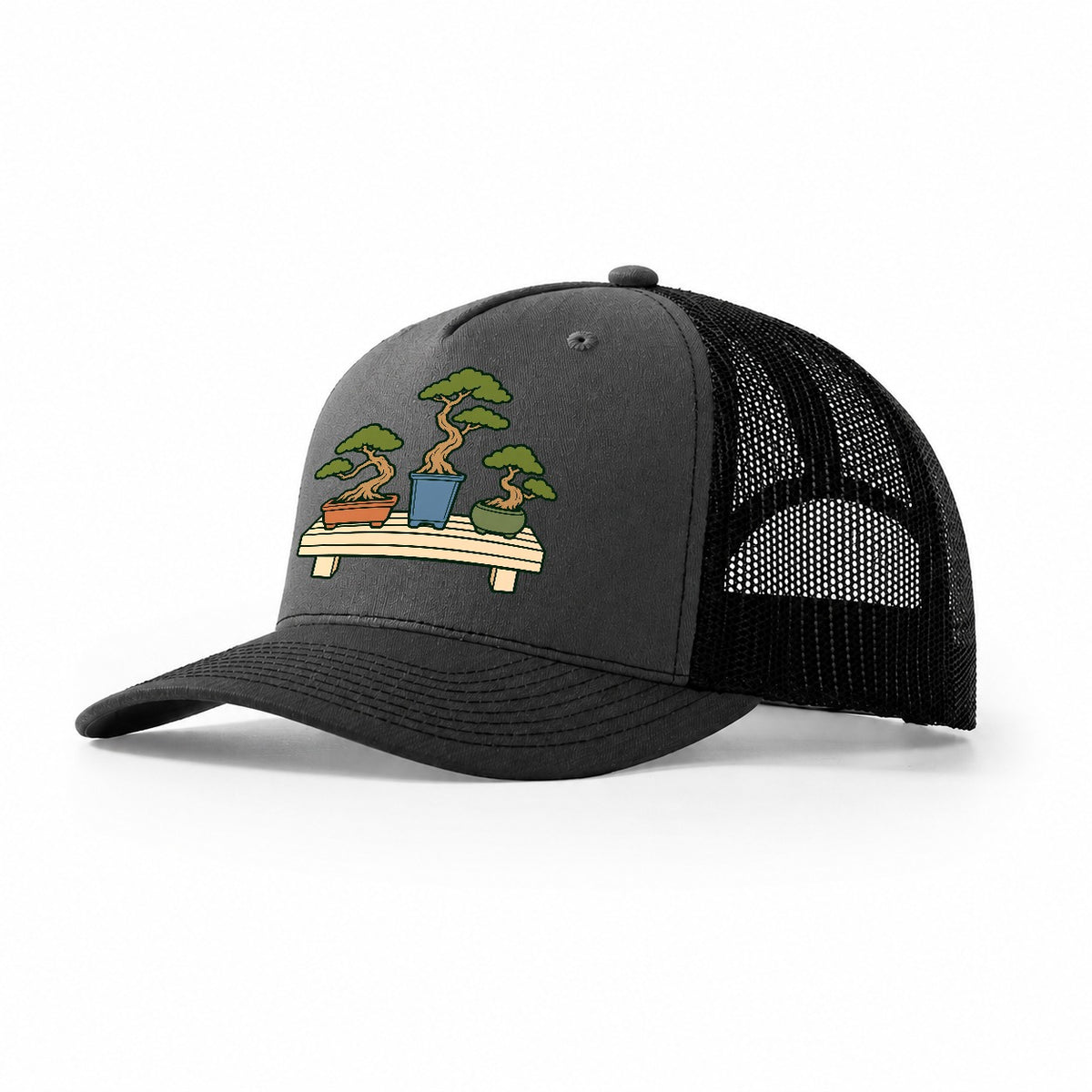 Bench Of Three Pots Bonsai Trucker Hat – Dark Grey Black