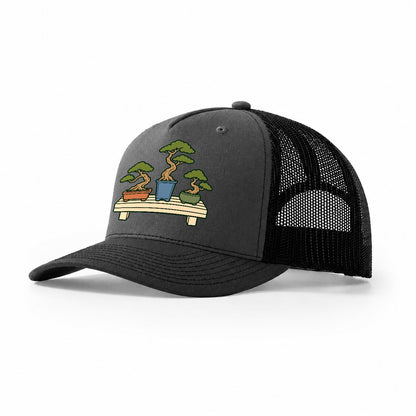 Bench Of Three Pots Bonsai Trucker Hat – Dark Grey Black