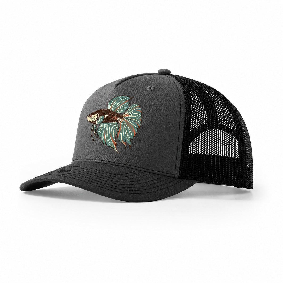 Betta Fin Silhouette Aquarium Keeping Trucker Hat – Dark Grey Black