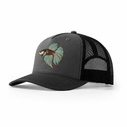 Betta Fin Silhouette Aquarium Keeping Trucker Hat – Dark Grey Black