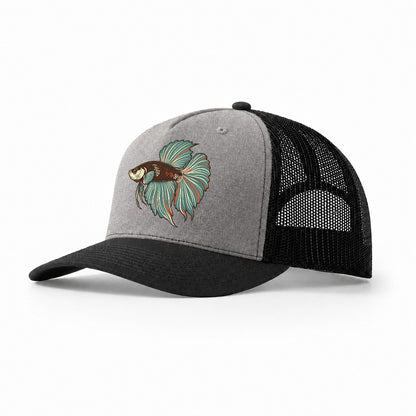 Betta Fin Silhouette Aquarium Keeping Trucker Hat – Grey Black