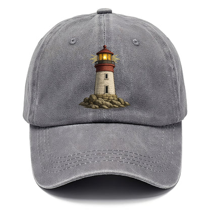 shining lighthouse on a rocky shore Hat