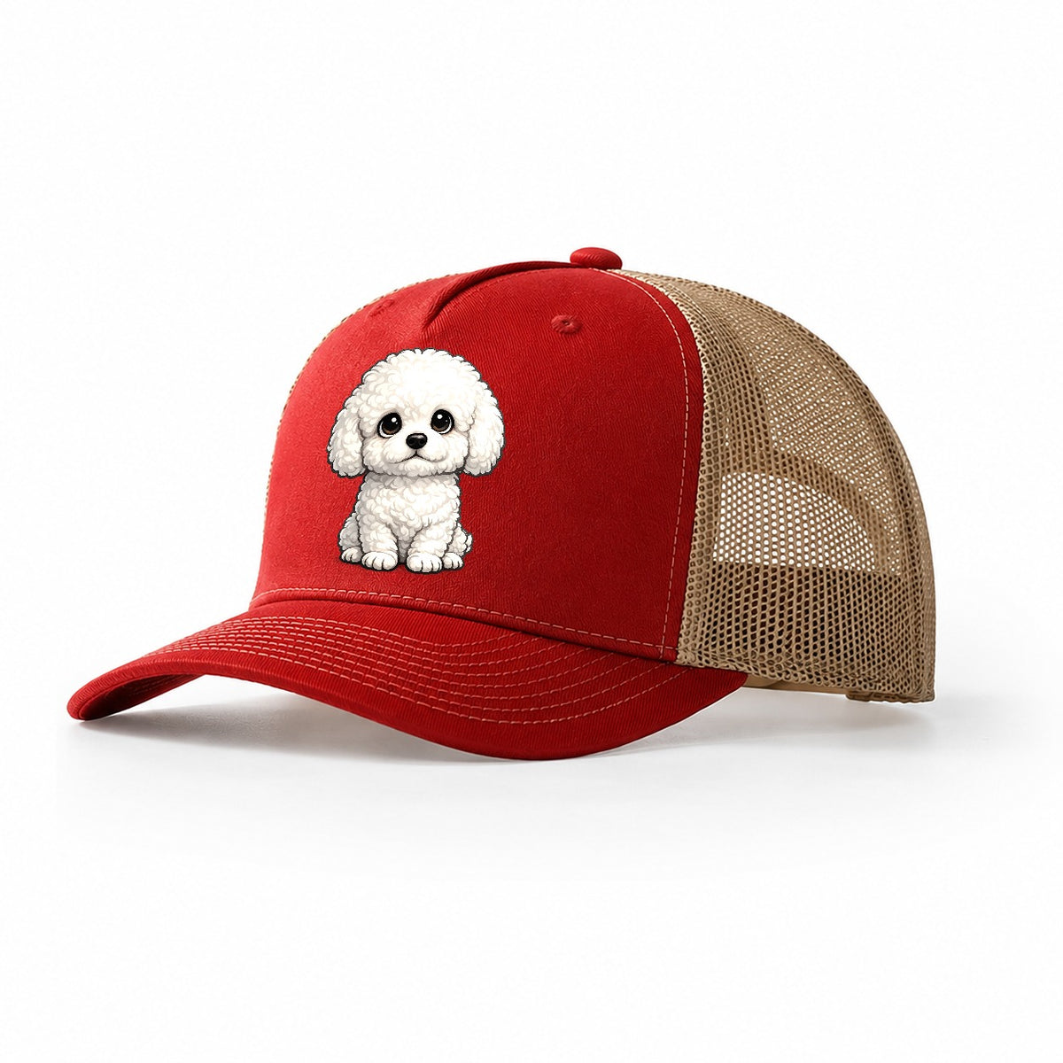 Bichon Frise Sitting Sweetheart Trucker Hat – Red Khaki