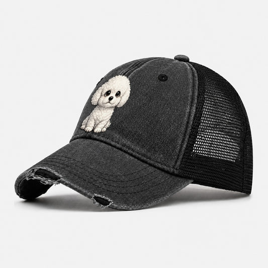 Bichon Frise Sitting Sweetheart Washed Trucker Hat – Black