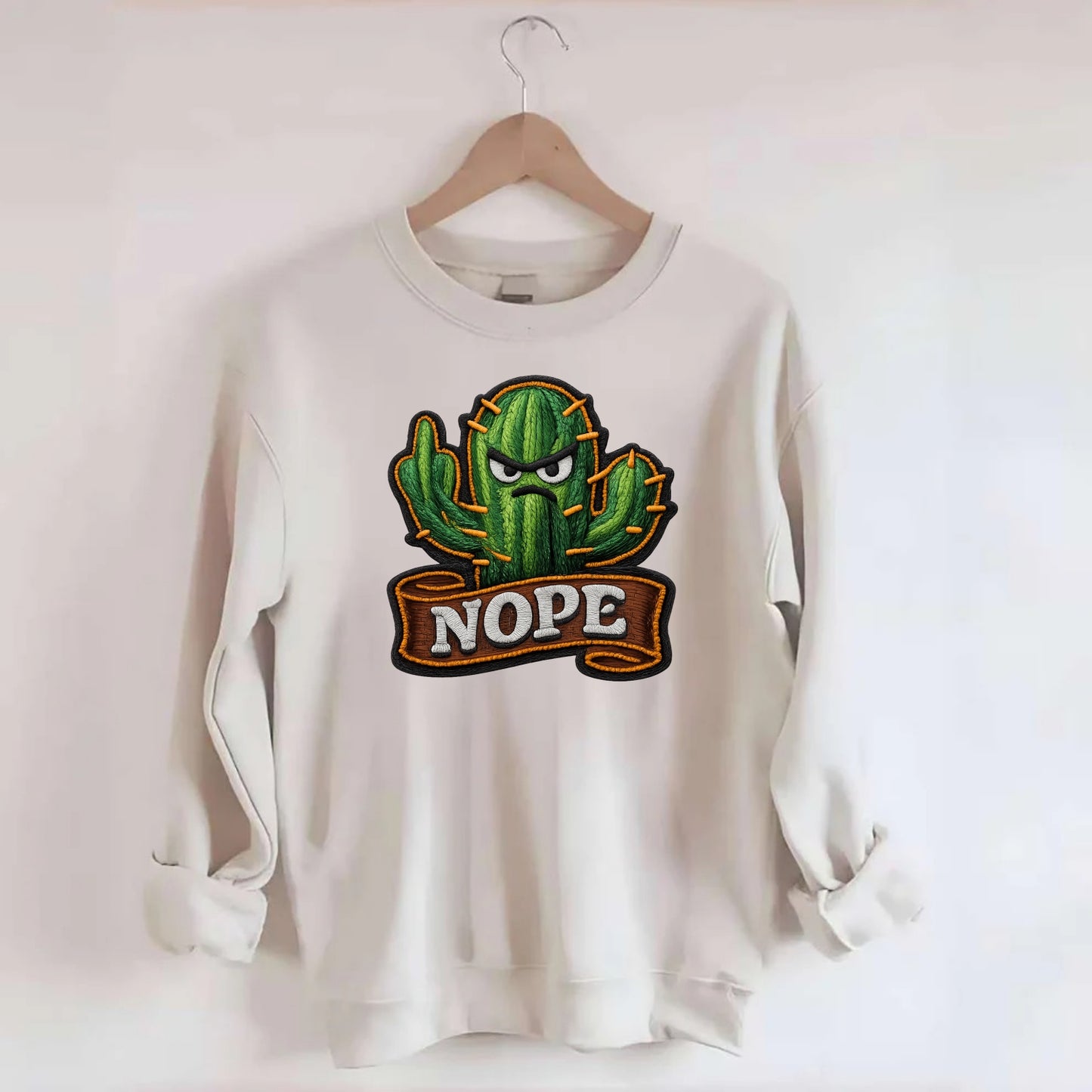 NOPE CACTUS - cactus with attitude in green , prickly personality - Crewneck Sweatshirt - biege