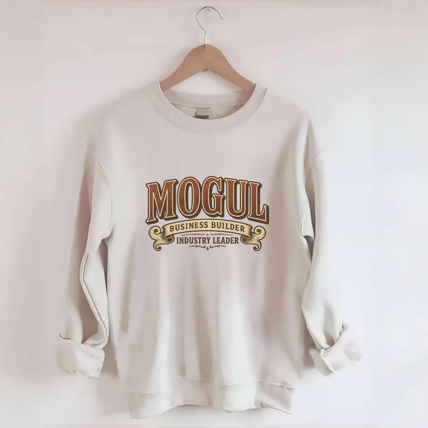 Bold typography design - "MOGUL" - business builder, industry leader - Crewneck Sweatshirt - biege