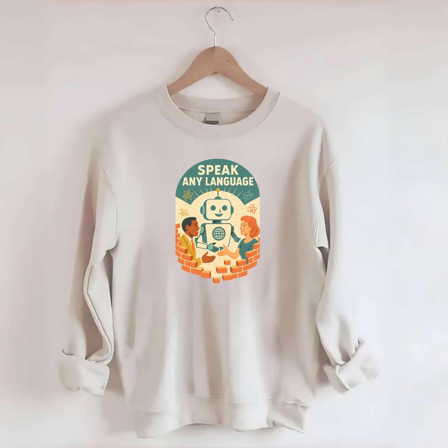 Language learning AI breaking down barriers - "Speak Any Language" - - Crewneck Sweatshirt - biege