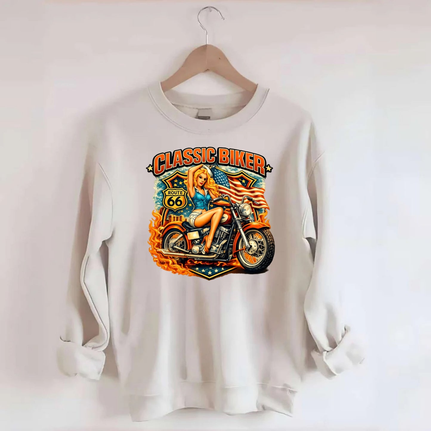 Classic Pinup Biker - Crewneck Sweatshirt - biege