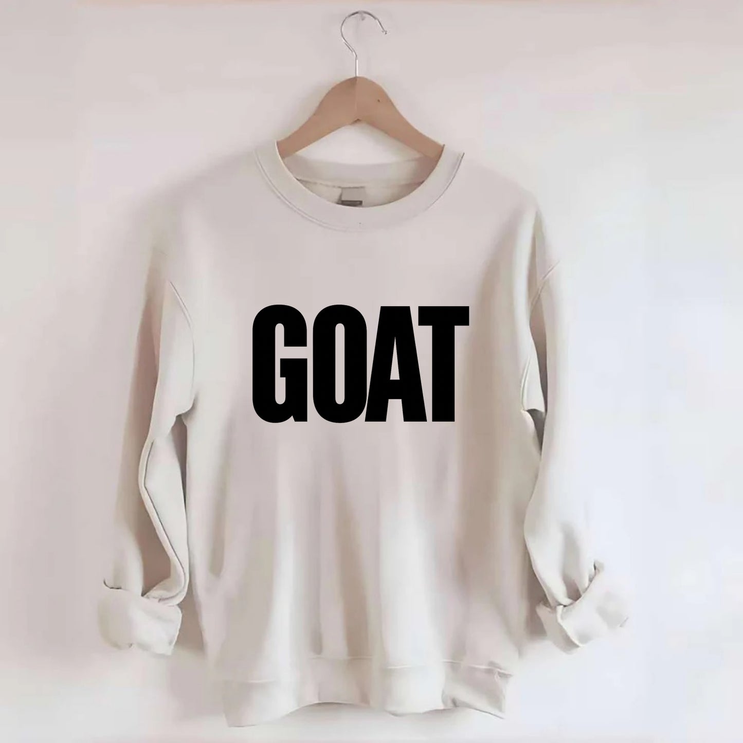 Bold typography design - "GOAT" - greatest of all time - Crewneck Sweatshirt - biege