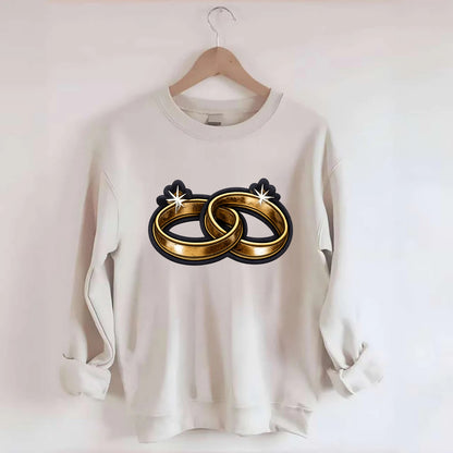 WEDDING RINGS - interlocked bands in gold , marriage - Crewneck Sweatshirt - biege