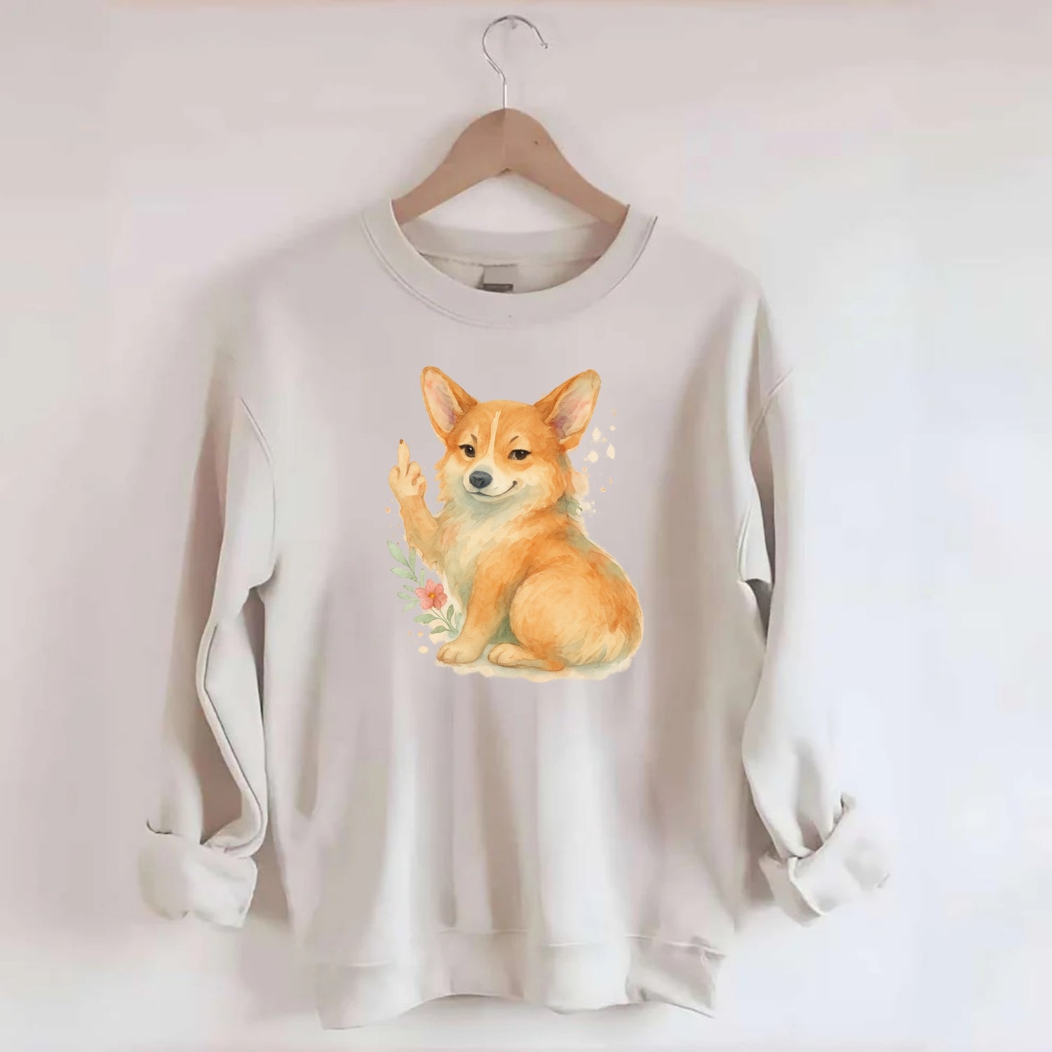 Corgi short legs and fluffy butt, one stubby paw up with sass - Crewneck Sweatshirt - biege