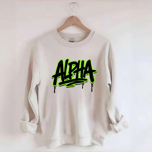 Bold typography design - "ALPHA" - leader of the pack - Crewneck Sweatshirt - biege