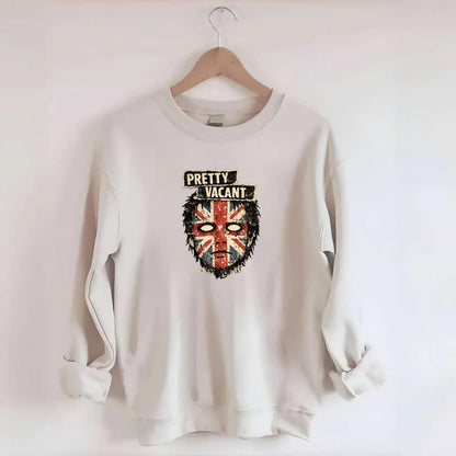 PRETTY VACANT | Blank stare Union Jack face | Empty expression | Punk - Crewneck Sweatshirt - biege