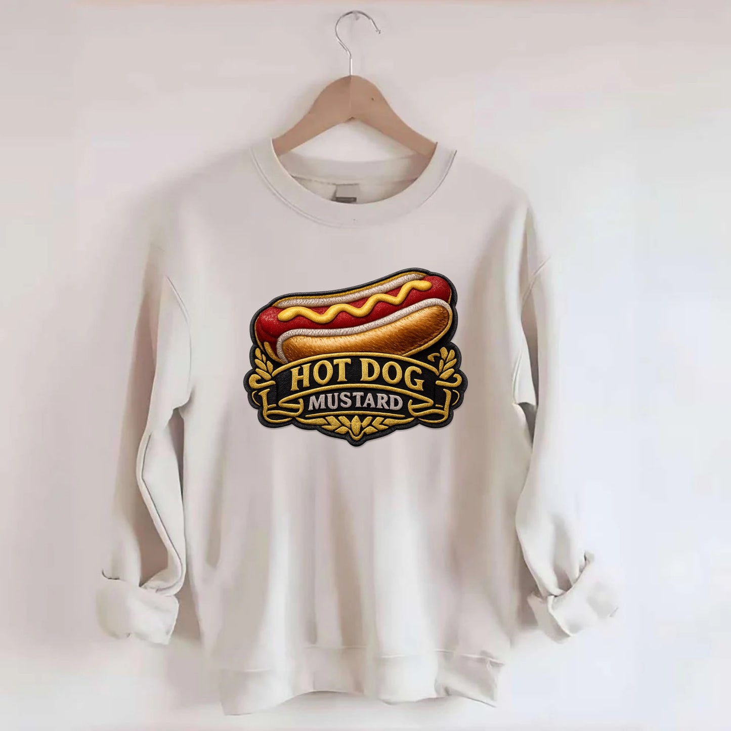 HOT DOG MUSTARD - classic hot dog in tan yellow red , ballpark food - Crewneck Sweatshirt - biege