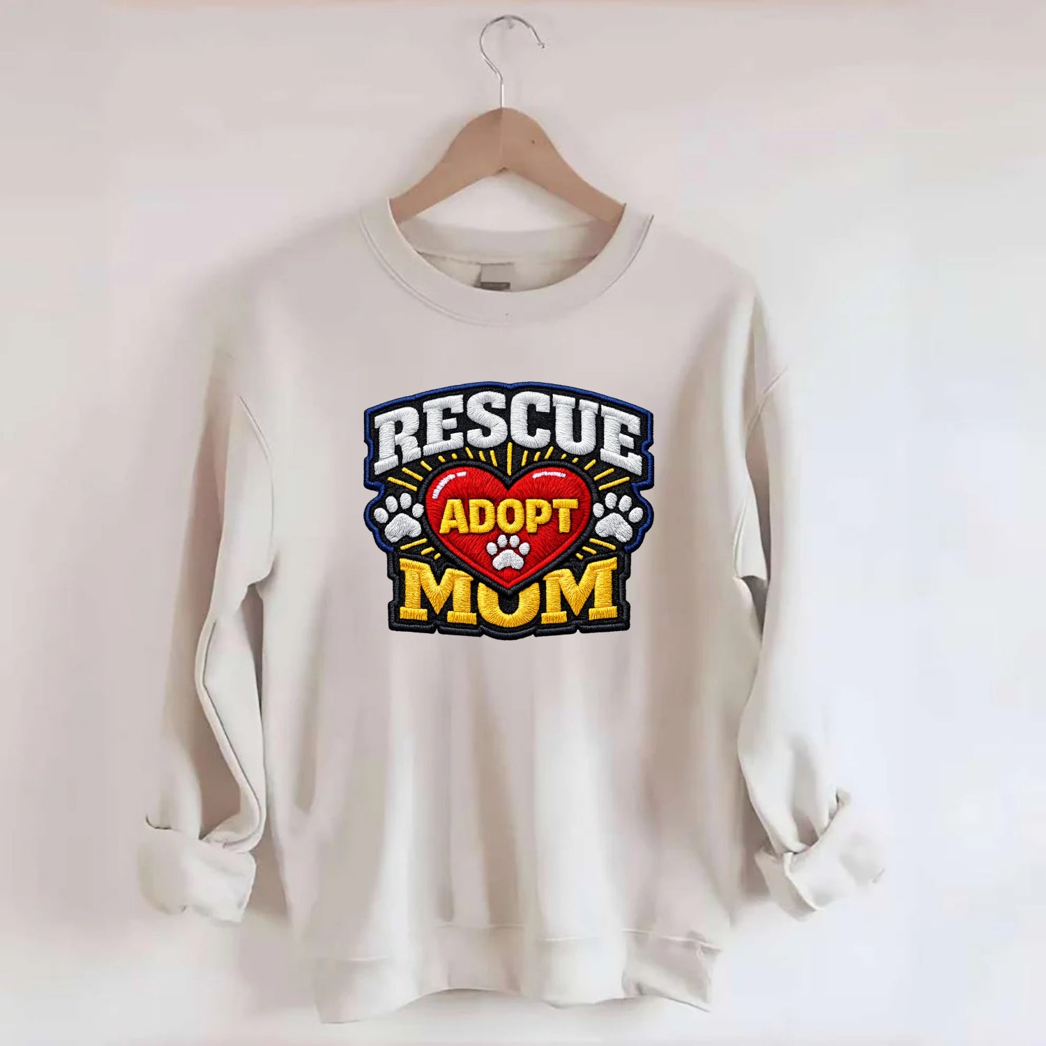 RESCUE MOM - heart with ADOPT text in red , shelter advocate - Crewneck Sweatshirt - biege