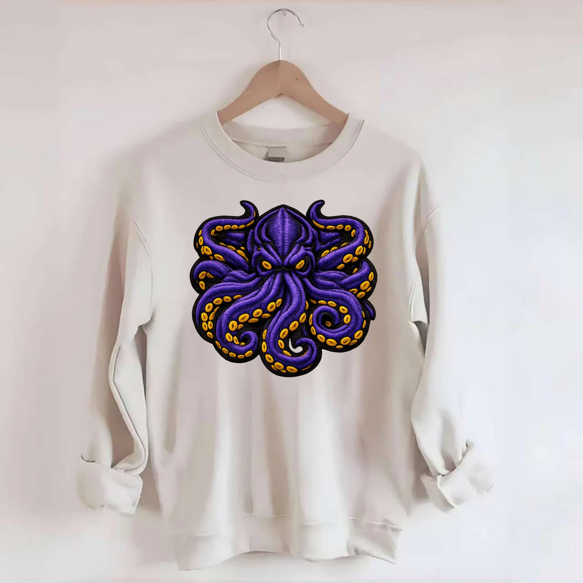 KRAKEN TENTACLES - sea monster in purple and black , deep sea - Crewneck Sweatshirt - biege
