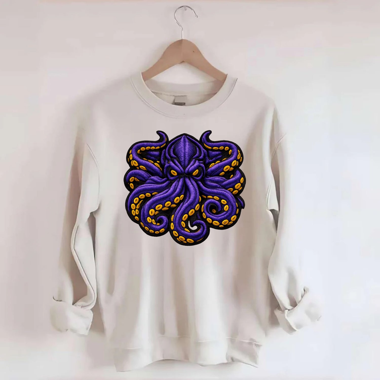 KRAKEN TENTACLES - sea monster in purple and black , deep sea - Crewneck Sweatshirt - biege