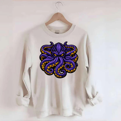 KRAKEN TENTACLES - sea monster in purple and black , deep sea - Crewneck Sweatshirt - biege
