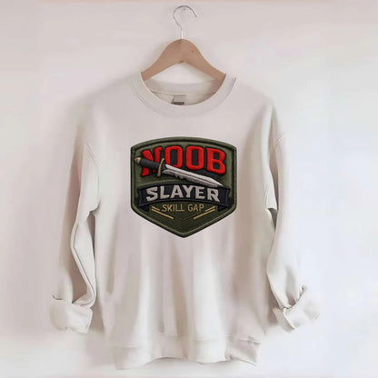 NOOB SLAYER - sword through noob text in red and silver , skill gap - Crewneck Sweatshirt - biege
