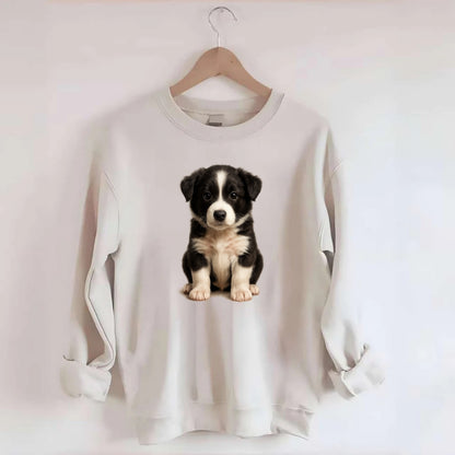 Baby Border Collie Puppy - black and white, intense smart eyes, athletic - Crewneck Sweatshirt - biege