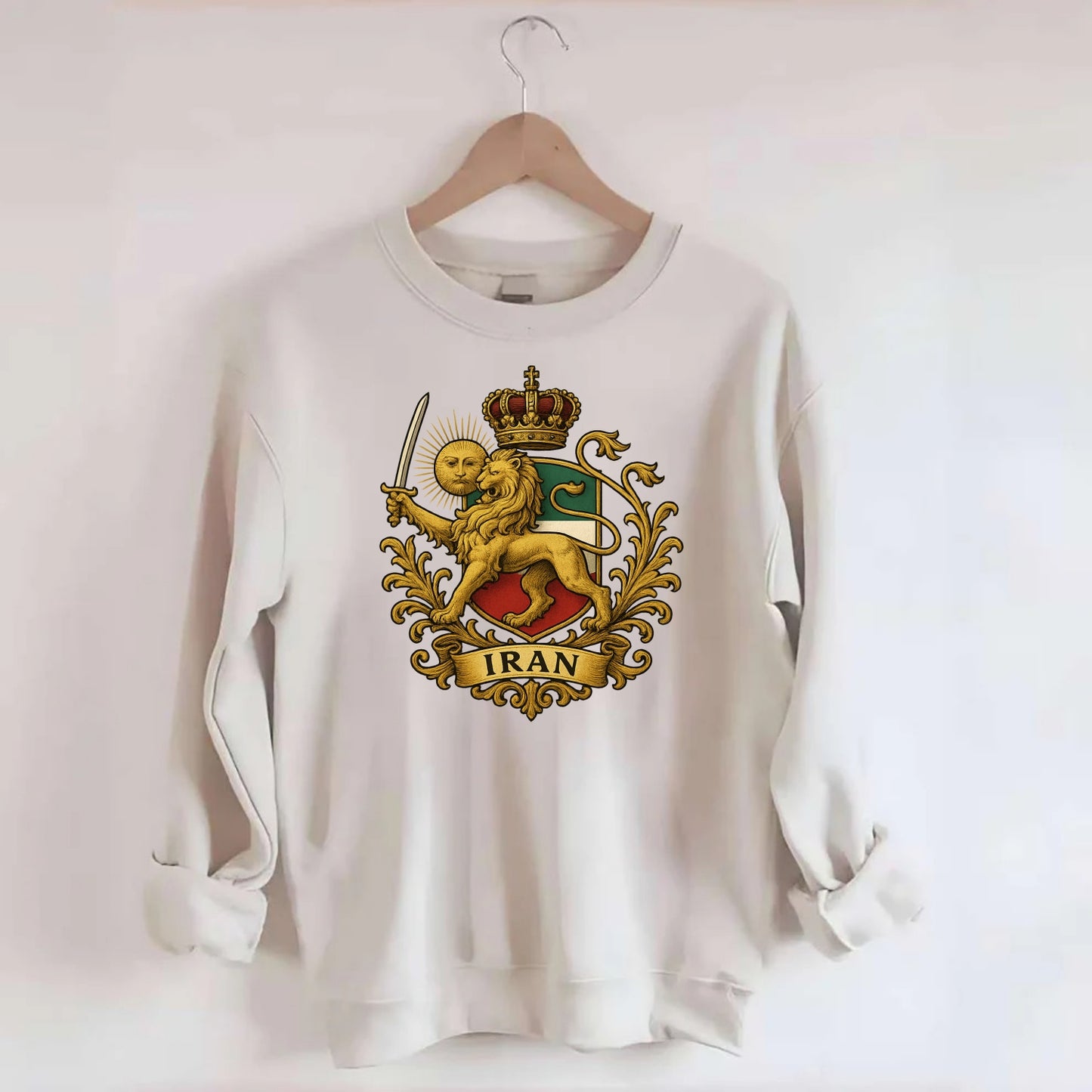 Royal Iran Coat Of Arms - Crewneck Sweatshirt - biege