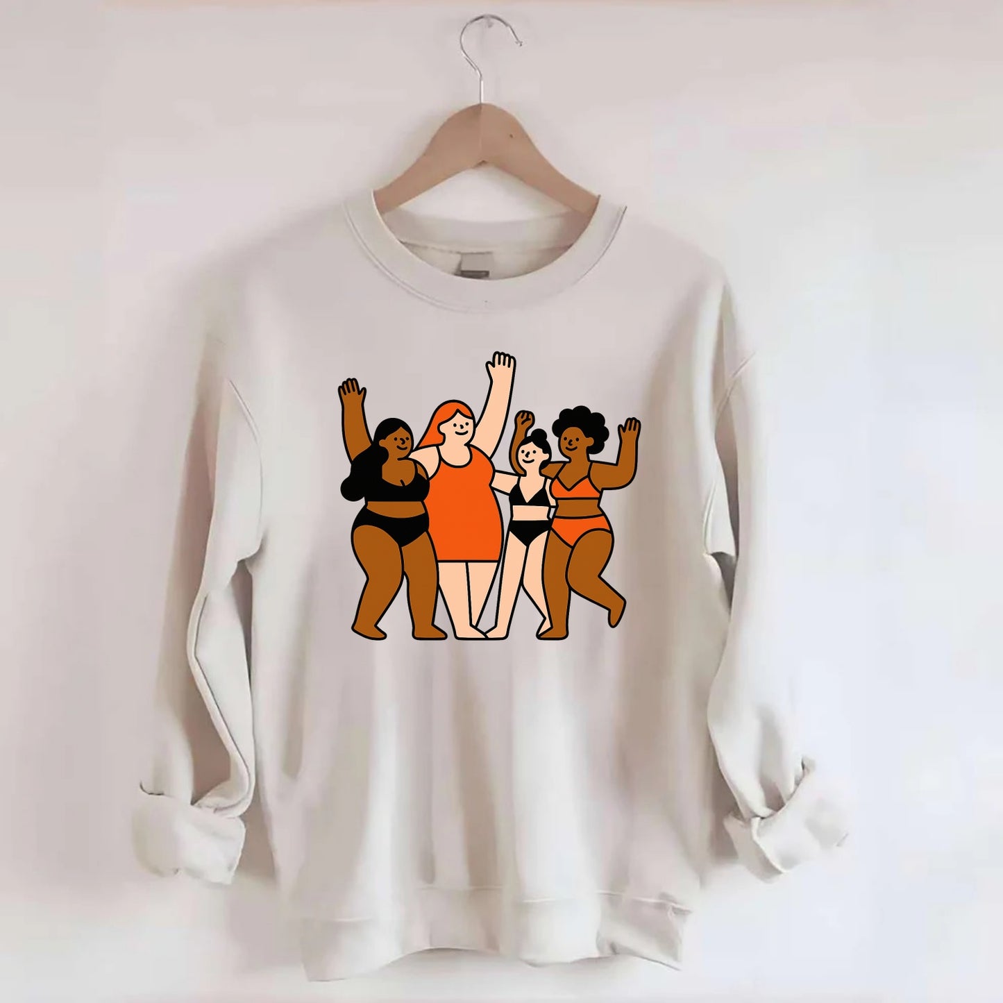 Diverse body types celebrating together - body positivity movement, all - Crewneck Sweatshirt - biege
